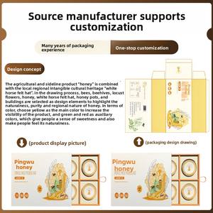 Caja de embalaje para miel personalizada, caja con tapa de cielo y tierra, embalaje de alimentos personalizado, caja de regalo portátil, caja tipo avión, diseño de impresión. - Product Image 2