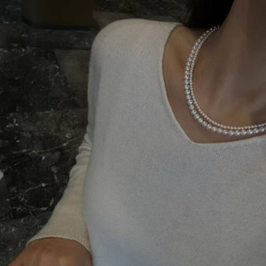 custom wholesale Double Layer Freshwater Pearl Necklace 3-4mm Round + 5-6mm Near Round Teardrop Pearl Two Strand Women <b>Choker</b> - Product Image 5