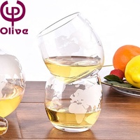 Verre à whisky en forme d'œuf avec carte du monde sablée, sans plomb, transparent, sans pied, motif globe, pour bar, maison, fête