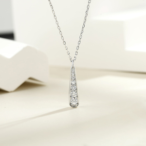 Jewelry Wholesaler Minimalist 925 Sterling Silver Rhodium Plated <b>Long</b> Teardrop Pave CZ Pendant <b>Necklace</b> Wedding Party Jewelry - Product Image 2