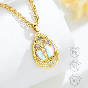 Nuova Collezione: Collana con Pendente a Goccia in Pietra Lunare Placcata <span class=keywords><strong>Oro</strong></span> 24K, Elegante Gioiello Albero della Vita a Forma di Pera, Regalo per Donne - Product Image 4