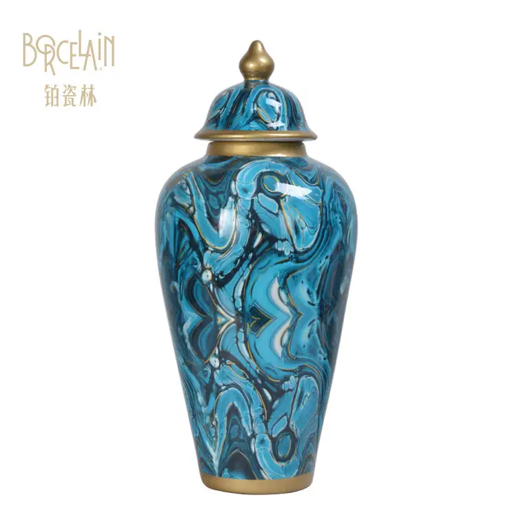 Китай, оптовая продажа, керамическое художественное украшение для дома, сине-белая высокая банка имбиря