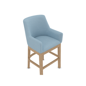 เก้าอี้บาร์ผ้าสีเบจคุณภาพสูงพร้อมที่วางแขน โครงไม้โอ๊คแข็งแรง มีที่พักเท้า เบาะนั่งและพนักพิงบุอย่างดี เหมาะสำหรับบ้านสไตล์อเมริกัน - Product Image 2