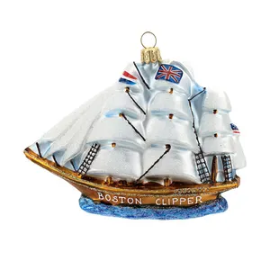 China Mrs Handgeblazen Marineblauw Glas Zeilboot Kerst Ornamenten