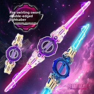 <span class=keywords><strong>Sabre</strong></span> <span class=keywords><strong>laser</strong></span> rotatif télescopique à double lame et double tête en plastique avec effets sonores et lumières fluorescentes - Cadeau jouet pour garçons - Product Image 2