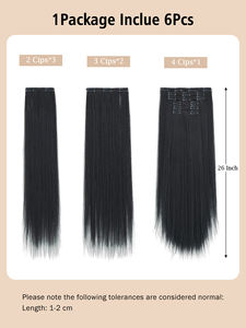 Siyah Uzun İpeksi Düz Sentetik Klipsli Saç Uzatma Seti 6 Parça Sentetik Elyaf Doğal ve Gerçekçi 26 inç - Product Image 5