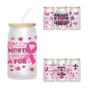 Peace Love Cure Breast Cancer Awareness Pink 16OZ UV DTF Cup Wrap Transfer Stickers para Libbey Glass Can Cups Tumbler October - Product Image 1