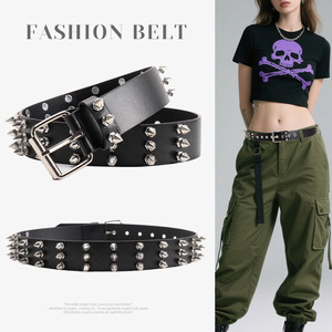 <span class=keywords><strong>Ceinture</strong></span> en cuir cloutée style punk transfrontalier, unisexe, inspirée du hip-hop <span class=keywords><strong>et</strong></span> d'Instagram, polyvalente, pour tenue de travail <span class=keywords><strong>et</strong></span> subculture - Product Image 2