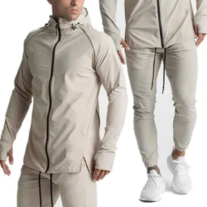 Yüksek kaliteli rahat düz Joggers takım elbise fermuar up eğitim spor giyim eşofman erkekler için