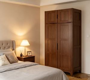 Armoire en bois moderne avec portes battantes style Shaker, en bois massif, meuble de chambre autoportant - Product Image 3