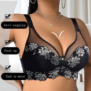 Nouvelle lingerie ultra-fine en dentelle brodée florale gothique grande taille avec coussinets de poitrine non amovibles, vente en gros - Product Image 5