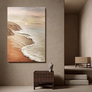Pintura al óleo pintada a mano <span class=keywords><strong>mar</strong></span> amanecer Vertical colgante sofá decorativo pared de <span class=keywords><strong>fondo</strong></span> para sala de estar pintura de textura gruesa - Product Image 2