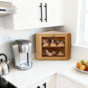 Boîte à pain en bambou à double couche avec porte en acrylique, conteneur de rangement alimentaire pour la cuisine et le bureau - Product Image 2