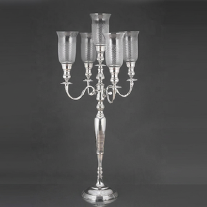 Candelabro de Metal Plateado de 5 Brazos con Campanas de Vidrio de 102 CM, Centro de Mesa para Bodas, Pascua, San Valentín - Product Image 1