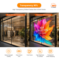 Écran LED en silicone flexible, affichage holographique invisible sur verre pour la publicité commerciale sur vitrine, devanture de magasin