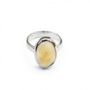 925 Sterling Silver Natural <b>Citrine</b> Cabochon <b>Ring</b> Solitaire Plain Band Finger Jewelry For Women Men Bulk - Product Image 1