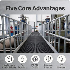 Rejilla Moldeada <span class=keywords><strong>de</strong></span> Fibra <span class=keywords><strong>de</strong></span> Vidrio GRP/FRP JiaHang para Pasarelas y Plataformas - Suelo Industrial con Superficie Ranurada - Product Image 4