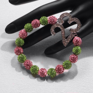 Pulsera de la Amistad con Cuentas <span class=keywords><strong>Swarovski</strong></span> Rosa y Verde de la Asociación de Hermanas, Cadena Elástica de Aleación con Perlas y Diamantes con Número 0-100 - Product Image 5