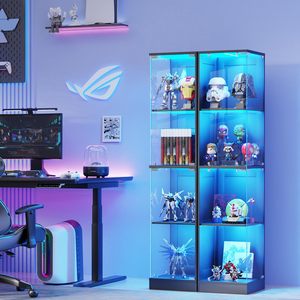 Vitrine d'angle SENYU avec portes transparentes, éclairage 3 couleurs, bibliothèque à 4 niveaux pour objets de collection, jouets et livres - Product Image 4