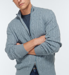 Cavo a due vie con cerniera Cardigan a collo alto in <span class=keywords><strong>cotone</strong></span> <span class=keywords><strong>maglia</strong></span> da <span class=keywords><strong>uomo</strong></span> maglione lavorato a <span class=keywords><strong>maglia</strong></span> da <span class=keywords><strong>uomo</strong></span> Cardigan maglione maglione da <span class=keywords><strong>uomo</strong></span> - Product Image 1