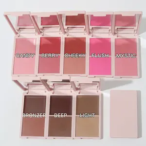 Oem & ODM không thấm nước lâu dài môi má Bronzer Kem Blush Palette khuôn mặt khối lượng lớn màu hồng hai màu Kem và bột Blush duo