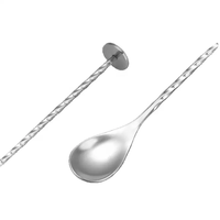Cuillère à tête plate en acier inoxydable Cocktail remuant cuillère à spirale cuillère à boire pour accessoires de Bar Kit de barman