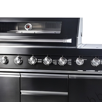 Barbecue à gaz en acier inoxydable noir à 6 brûleurs, cuisinière à gaz intégrée pour cuisine extérieure avec brûleur latéral
