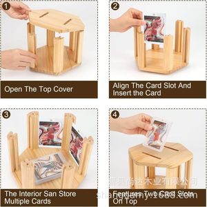Wooden card display stand, rotatable <b>desktop</b> display rack, sports card storage rack, wooden card collection rack - Product Image 4