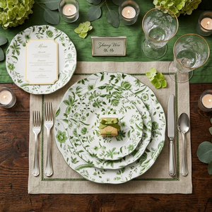 Juego de <span class=keywords><strong>Vajilla</strong></span> de Cerámica con Diseño Floral Inglés Personalizado, Platos de Porcelana con Decoración Festoneada Vintage, Aptos para Lavavajillas, <span class=keywords><strong>Vajilla</strong></span> para Bodas - Product Image 4
