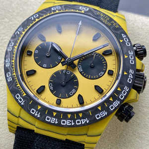 Hot-selling men's mechanical watch with a dazzling yellow dial chronograph and carbon fiber bezel, a trendy <b>wristwatch</b> - Product Image 2