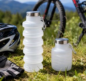 Custom Design 16oz Portable <b>Collapsible</b> Disposable BPA Free Food Safe Silicone <b>Bottle</b> Carabiner Gym Travel Camping Applicable - Product Image 2