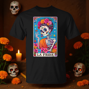 Camiseta Frida Day Of The Dead con diseño de calavera de Halloween, color negro, unisex para adultos - Product Image 3
