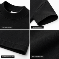 T-shirt noir FOG surdimensionné en gros |   250G Pur coton à manches chauve-souris S-XL 5 couleurs |   Usine OEM/ODM, faible MOQ
