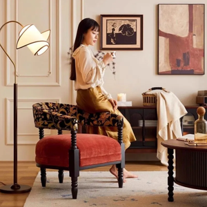 Fauteuil simple moderne <span class=keywords><strong>français</strong></span>, design capitonné, pivotant, pour petit appartement, salon, chaise de loisirs en bois massif - Product Image 2
