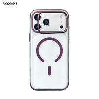 Étui magnétique fin transparent VAWI B569 avec béquille métallique pour iPhone 13/14/15/16/17, anti-rayures, 2000Gs, vente en gros personnalisée