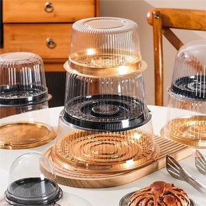 Hộp đựng bánh nhựa PET dùng một lần trong suốt, tùy chỉnh, hình tròn, hộp đựng bánh, hộp bánh cheesecake, nắp vòm, đế màu vàng nâu trắng - Product Image 1