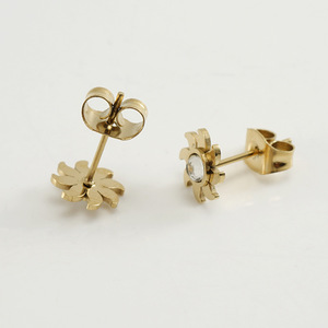 ZOGXIN Flower <b>Stud</b> Earrings Gold Steel Color Bezel Setting <b>Titanium</b> Steel For Women - Product Image 4