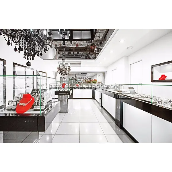 European Luxury Design Jewelry Glass Display Cabinet Showcase Jewelry Shop Interior Design With Crystal Chandeliers