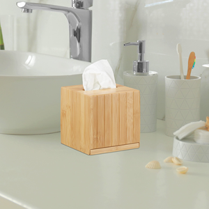 Boîte à mouchoirs carrée en bambou naturel 14*14, distributeur de mouchoirs en <span class=keywords><strong>bois</strong></span> pour bureau, couvercle de rangement pour cosmétiques et serviettes domestiques - Product Image 2