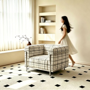 Fauteuil individuel en cuir véritable de style Bauhaus minimaliste italien avec mousse haute densité pour salon - Product Image 3