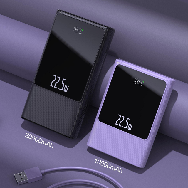 2023 Hot Selling 10000mAh Slim Mini Portable Power Bank with 20W Output LED Display Dual USB UV Mirror Square Design