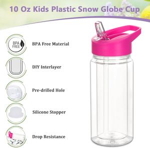 Hot Sell Bpa Free 10oz Pre-Drilled Kids Double Wall Acrylic Snow Globe Tumblers Boiling Water Applicable <b>Bottle</b> Flip Straw Plug - Product Image 2