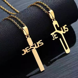 Хип-хоп, невыцветшие аксессуары из нержавеющей стали, креативное Золотое серебряное геометрическое ожерелье с подвеской в виде креста, подарки для женщин и мужчин - Product Image 1