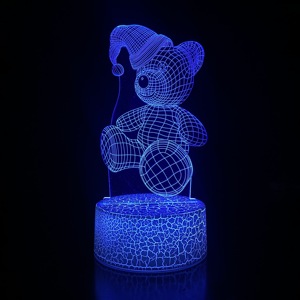 Lampe d'illusion 3D en acrylique en forme d'ours ballon, <span class=keywords><strong>veilleuse</strong></span> RVB 16 couleurs, télécommande tactile USB, intensité réglable, décoration mignonne pour enfants, cadeau - Product Image 5