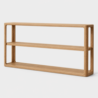 Table console en bois massif artisanal de luxe haut de gamme avec deux compartiments longs et des formes courbes pour le salon ou l'entrée