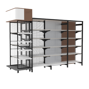 Étagères personnalisées en métal à dos en maille, finition grain <span class=keywords><strong>de</strong></span> bois, pour présentation en supermarché - Product Image 1