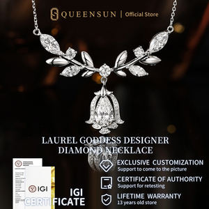 قلادة ألماس مختبري من كوينزون IGI بوزن 1 قيراط، درجة D VS1، من البلاتين PT950، تصميم إلهة القمح، سلسلة ترقوة راقية على شكل زهرة الأوركيد - Product Image 2