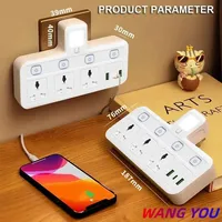 Multiprise UE/UK avec 3 prises CA, 2 ports USB et 1 port Type-C à charge rapide, interrupteurs individuels, adaptateur mural universel