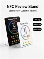 Carte de membre de restaurant NFC personnalisée en acrylique avec support de menu et carte d'avis à scanner par QR Code, personnalisable, puce 215