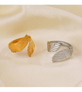 Stainless Steel Feather Wing Open <b>Adjustable</b> <b>Ring</b> for Women - Hipster Gothic 18K Gold Plated Fashion Jewelry Gift - Product Image 2